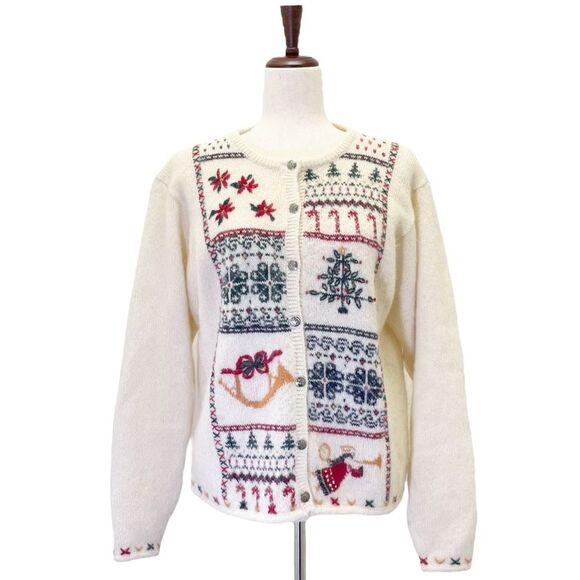 Vintage Woolrich Wool Mohair Christmas Sweater in Vanilla Women’s Size Medium - Picture 1 of 16